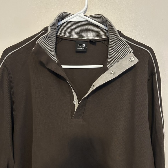 Hugo Boss Brown Pullover Long Sleeve Sweater Men's Size S - Regular Fit 1/4 Snap - Picture 2 of 11